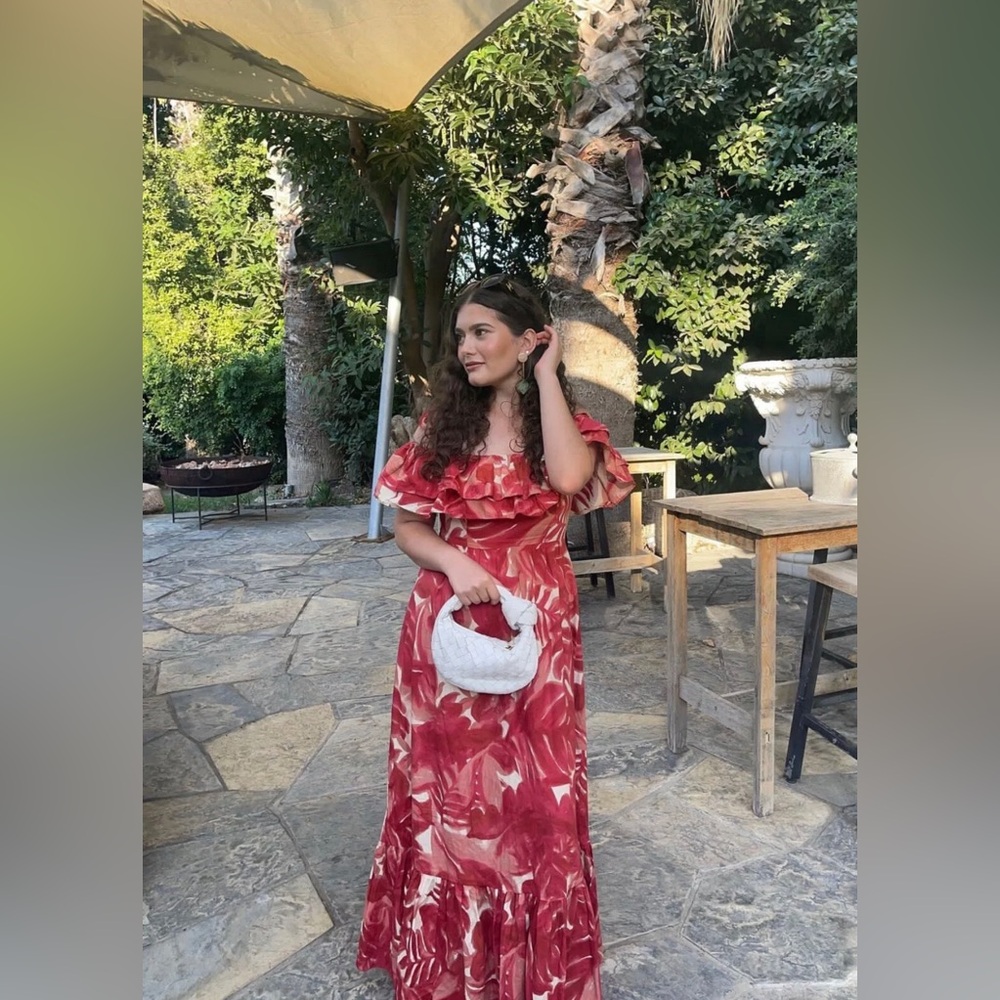 NWT Zara Printed Floral Red Cream Maxi Dress Bloggers Favorite L - Picture 10 of 16